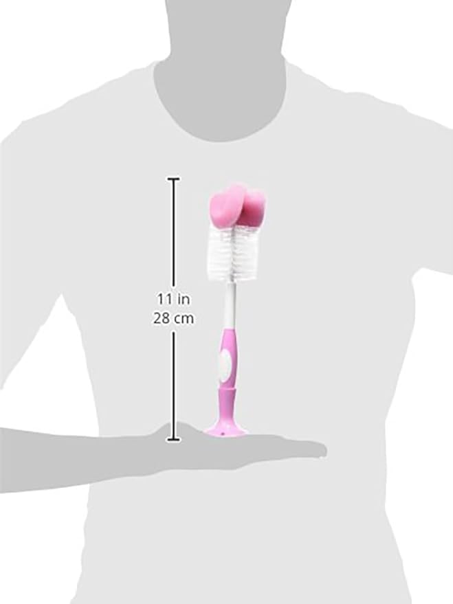 Dr. Brown's Reusable Sponge Baby Bottle Cleaning Brush with Suction Cup Stand, Scrubber and Nipple Cleaner, Pink 2-Pack