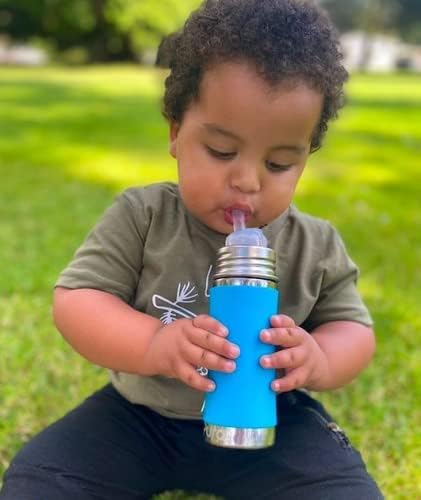 Pura Kiki 11oz/325ml Stainless Steel Straw Bottle w/Sleeve, 100% Plastic-Free, MadeSafe Certified, 100% Medical-Grade Silicone Straw for Kids, Toddlers, Preschoolers, Babies & Infant - New Unicorn