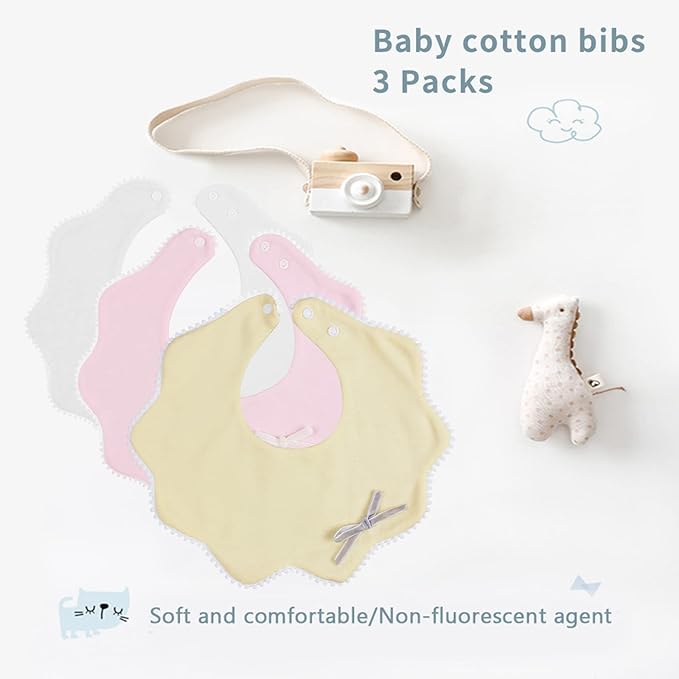 Bamery Baby Bandana Bibs White Cotton Drool Bibs for Drooling and Teething Absorbent for Boy Girl