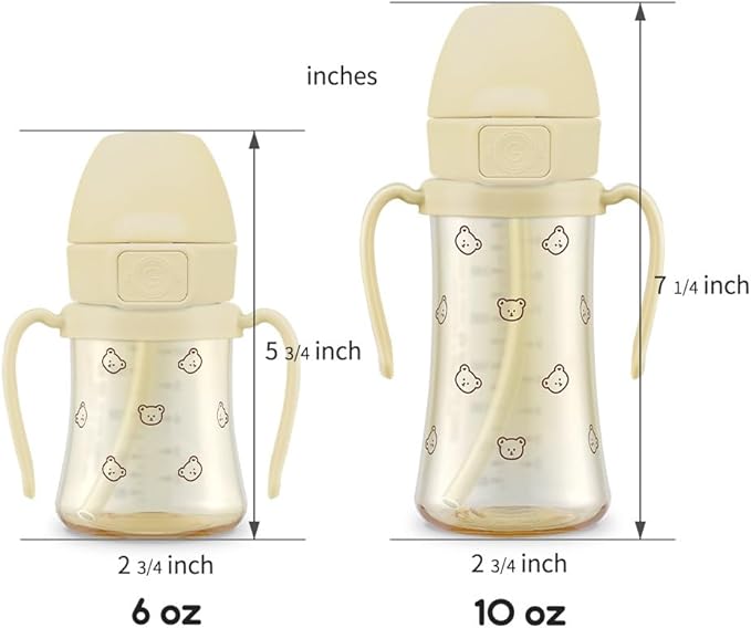 GROSMIMI Flip Top Spill Proof Sippy Cup, PPSU, BPA Free, 10 oz, Stage 2 Straw for Toddlers (Bear)