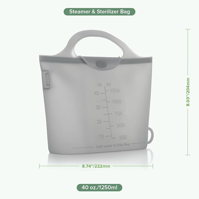 Haakaa On-The-Go Silicone Microwave Steamer & Steriliser Bag, 40oz/1250ml Reusable Silicone Steaming Bags for Baby Bottles, Breast Pump, Accessories, Pacifiers, Teethers, 1PC