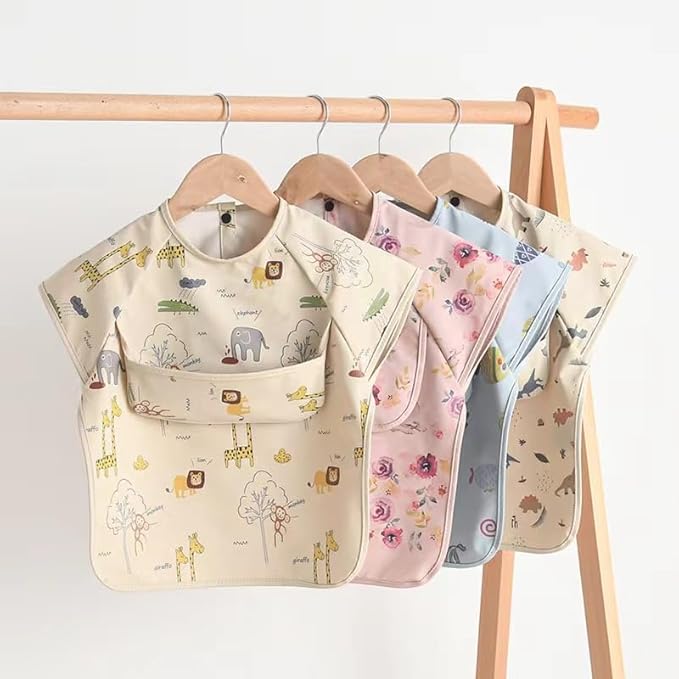 GZMM Waterproof Baby Bibs,Infant Toddler Extra Cover Feeding Bib With Food Catcher,Easy Clean & Washable