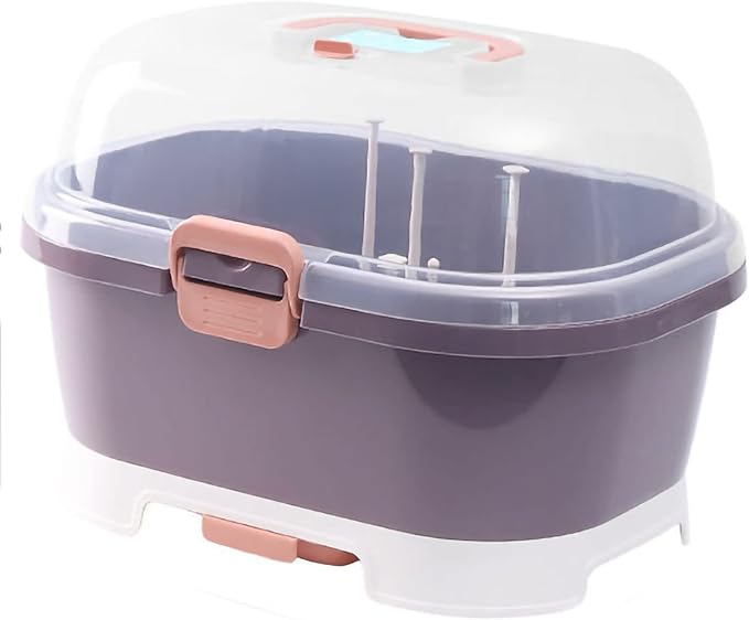 Baby Bottle Organizer for Storage, Baby Bottle Storage Large Capacity with Lid Cover Anti-Dust Protection and Cutlery Storage Drying Rack Portable Large Capacity Bottle Organizer Baby (purple)