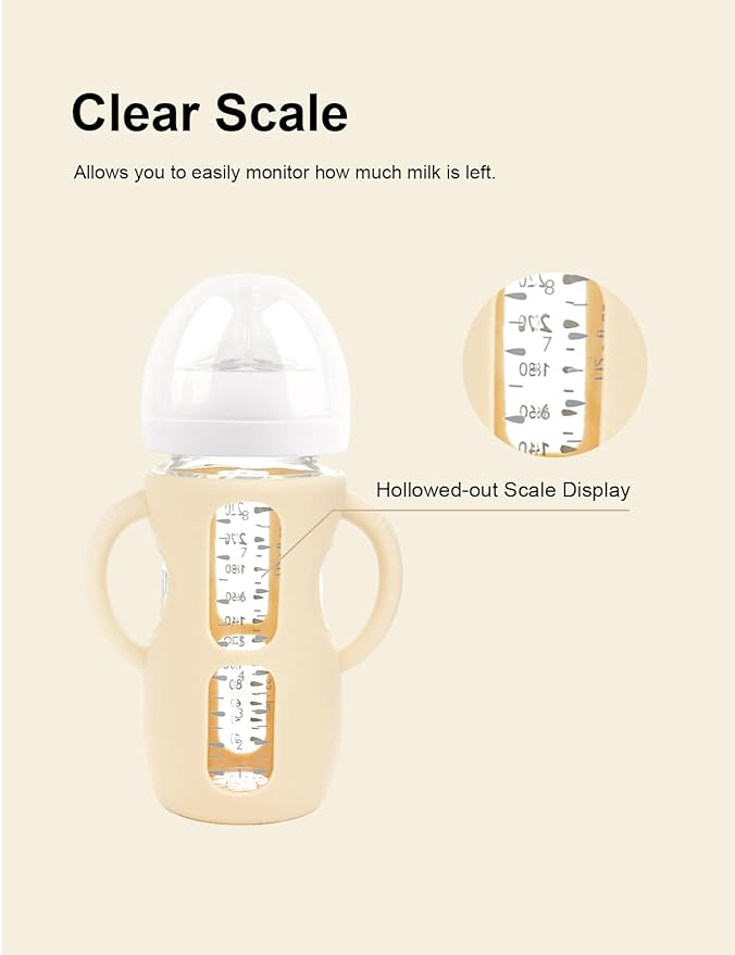 4-Pack Silicone Sleeves for Philips Avent Glass Bottles, BPA-Free Drop-Resistant Baby Bottle Sleeves with Handles, Compatible with Philips Avent Natural Glass Baby Bottles (8 oz)