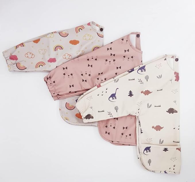 GZMM Waterproof Baby Bibs,Infant Toddler Long Sleeve Feeding Bib With Food Catcher,Easy Clean & Washable