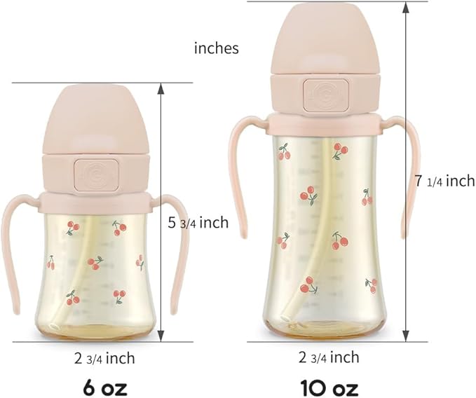 GROSMIMI Flip Top Spill Proof Sippy Cup, PPSU, BPA Free, 10 oz, Stage 2 Straw for Toddlers (Cherry)