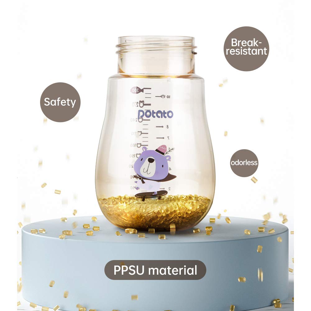 POTATO Sippy Cups For Toddlers with Straw Spill Proof, PPSU Learner Cup with Handle for Boy, Water Bottle for Baby 6 Months with 2 Type of Spout, 6 Ounce Blue