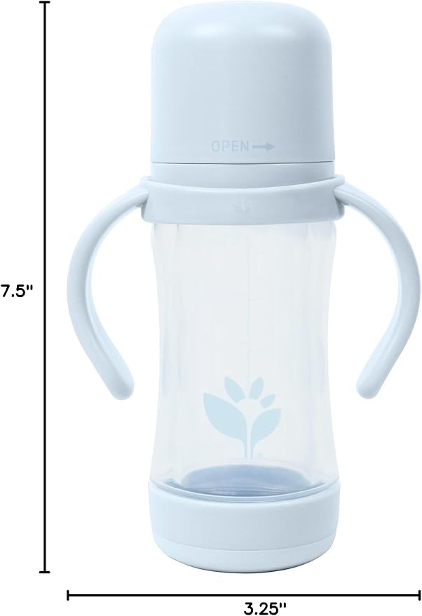 green sprouts® Glass & Sprout Ware® Sip & Straw 5oz., 6mo+, Plant-Plastic, Platinum-Cured Silicone, Dishwasher Safe, Grows with Baby, Tested for Hormones, 5oz, Light Blueberry
