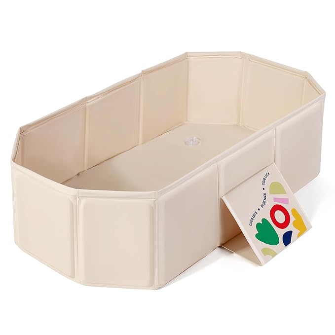 Orzbow Collapsible Baby Bathtub, Toddler Bathtub with Non-Slip Base, Portable Bath Tub for Kids Infant 12 Months+ Travle, Easy to Clean, Stable & Durable, Space-Saving, White