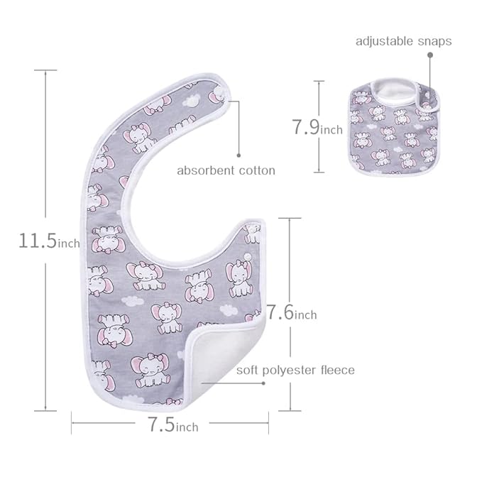7 Pack Baby Cotton Absorbent Bibs for Drooling Teething