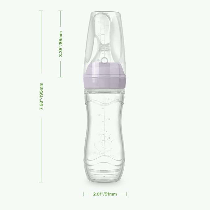Haakaa Silicone Baby Food Dispensing Spoon Feeder 4oz - Infant Squeeze Cereal Feeder, Baby Fresh Food Feeder, Feed Bottle for Puree, Solid Baby Food, BPA Free, 4m+ Babies β Lavender