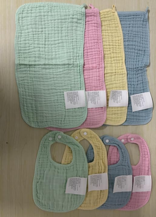Tallew 8 Pack Baby Bibs and Muslin Burps for Baby Boy Girl Drooling and Teething 20" x 10" Burp Cloths Absorbent Rag Soft Cotton Bibs for Newborn Toddler Infant 0-24 Month Essentials(Macaron Color)