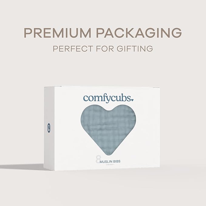 Comfy Cubs Muslin Bibs for Babies, Pack of 8 - Soft and Highly Absorbent, Feeding, Drool and Teething Bib, Adjustable Snaps - Stylish & Colorful Unisex Designs, Giftable Set - Pacific Blue