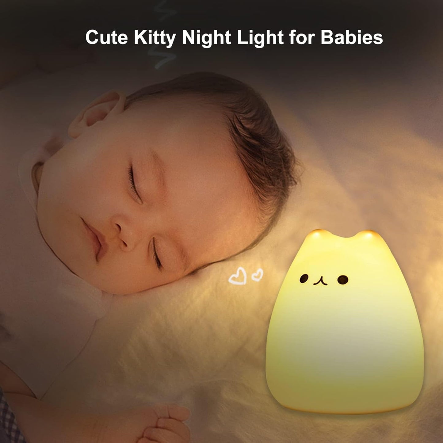 ZKLiLi Cute Cat Lamp, Night Light for Girls Bedroom, Kitty Lamp Birthday Gifts for Kids Baby Toddler Teen Portable Silicone Kawaii Nightlight Nursery Room Decor (Battery Cat)