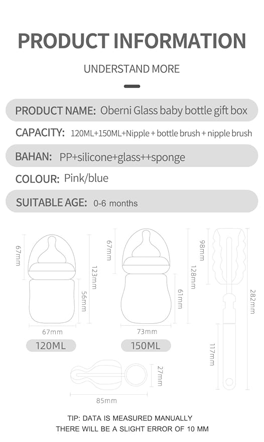 FarBrand Newborn Baby Bottle Starter Kit – Glass Baby Bottles 0-12 Months with Breast-Like Nipples, Anti-Colic, BPA-Free, 4oz & 5oz Breastmilk Bottles, Infant Gift Set, Leakproof Baby Bottle Kit