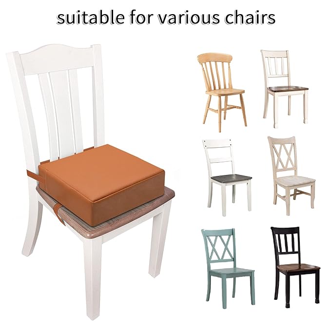 Toddler Booster Seat for Dining Table, PU Washable Double Safe Straps Non-Slip Bottom Booster Seat Dining Toddler, Portable Travel Increasing Cushion (Brown)