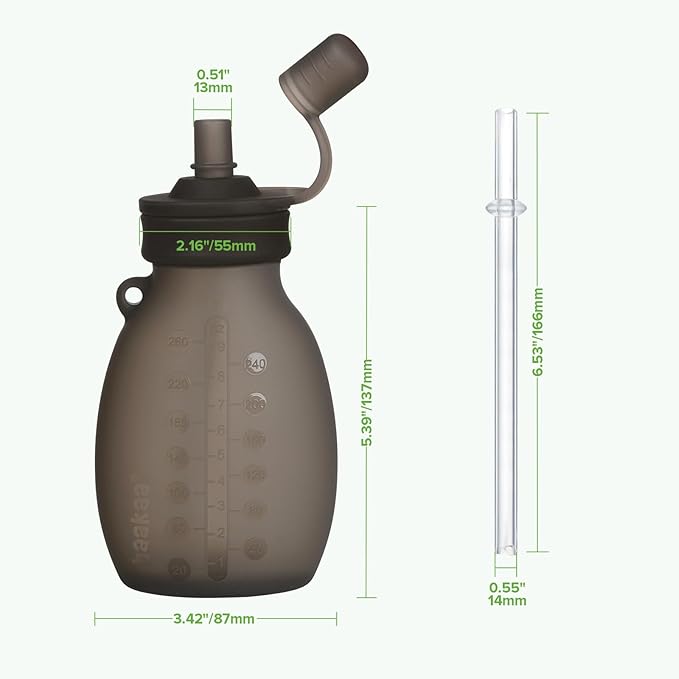 haakaa Hippo Wide Opening Silicone Goody Pouch β Reusable Pouches for Toddlers, Reusable Baby Food Pouches with Wide Neck for Quick Filling & Cleaning, 9oz, 2 Pack, (Grey)