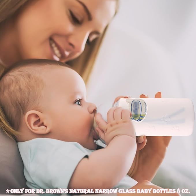 4 Pack Silicone Sleeves for Dr Brown's Glass Baby Bottles, Anti Breakage Baby Bottle Holder, Compatible Dr. Brown's Natural Narrow Glass Baby Bottles 8 oz, BPA Free (White+Pink+Purple+Orange)