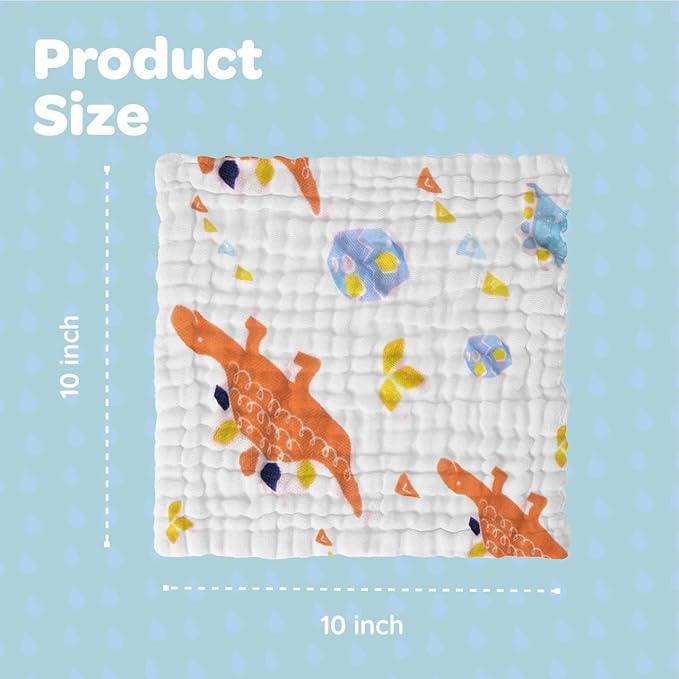 Muslin Baby Washcloths Pack of 7-Soft Sweat Cloths for Newborn,Absorbent Baby Bath and Face Towels,100% Cotton Baby Wipes,Burp Cloths,Feeding Towels for Babies and Infants,Mix Pattern-10 x 10’’