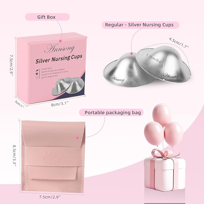 Silver Nursing Cups - Nipple Shields for Nursing Newborn - Breastfeeding Essentials - Newborn Essentials - 925 Silver Nipple Covers (Regular)