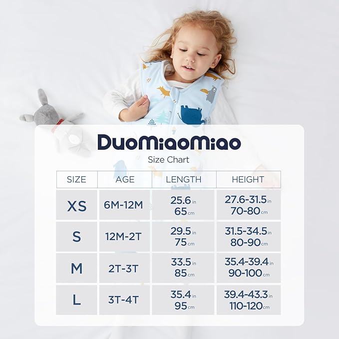 Duomiaomiao 0.5 TOG Toddler Sleep Sack 24-36 Months 100% Cotton Lightweight Baby Sleep Sack with Feet, Breathable Comfy Toddler Wearable Blanket