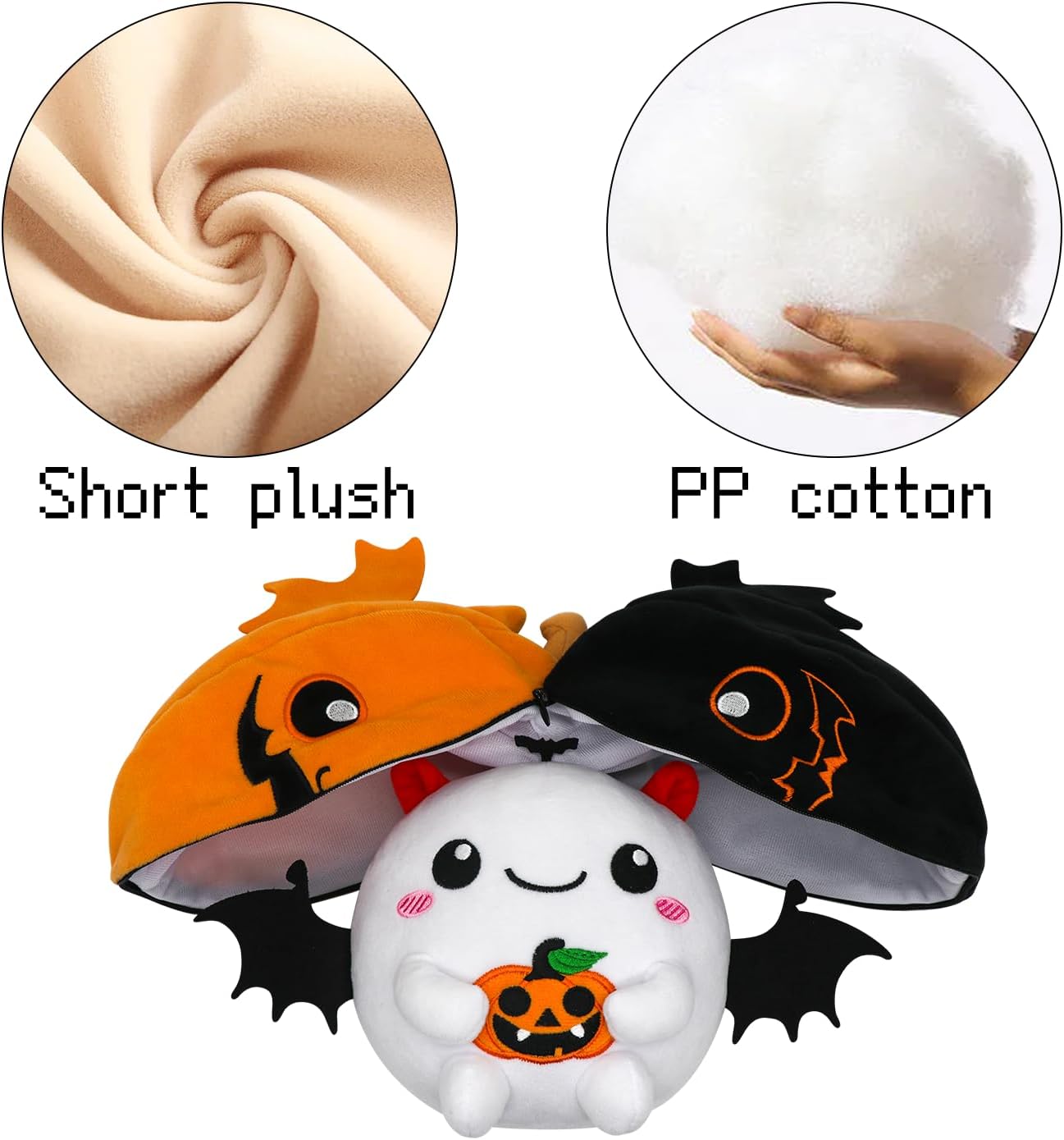 Halloween Stuffed Animal Reversible Bat Ghost Plush, Transformed Pumpkin Plush Zipper, Bat Ghost Stuffed Animal Cute Plushie Birthday Gift for Boys Girls Kids
