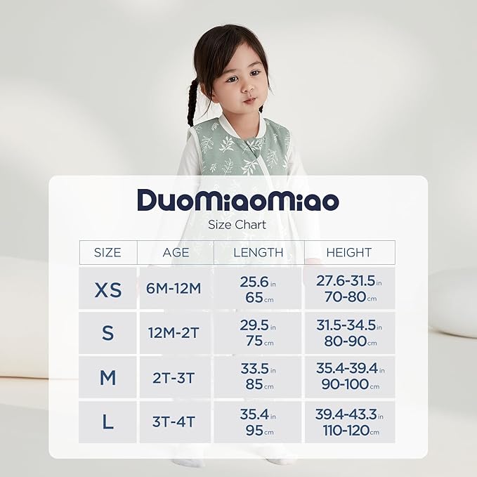 Duomiaomiao 2.5 TOG Toddler Sleep Sack 24-36 Months 100% Cotton Winter Side Open Zipper Baby Sleep Sack with Feet, Warm Toddler Wearable Blanket