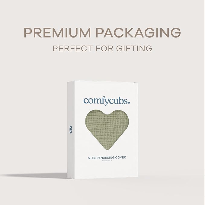 Comfy Cubs Muslin Nursing Cover, Pack of 1, 100% Muslin Breastfeeding Cover - Soft & Breathable Baby Nursing Scarf with Adjustable Neck Strap - Portable, Lightweight & Privacy Coverage - Sage