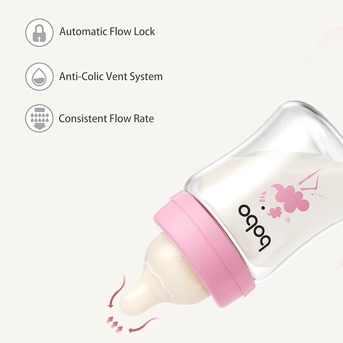 YOHKOH Glass Baby Bottles with Slow Flow Nipple, Newborn Anti-Colic Baby Bottles for 0+ Months, Wide Neck Feeding Bottle, Clear (Multicolour, 5oz (Pack of 4))