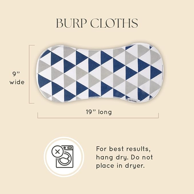 Dodo Babies Cotton Burp Cloths - Absorbent Cotton Baby Essentials - Contoured Shoulder for Baby Boy Essentials - Pacifier Clip & Case Included - 8-Piece Set, 19 x 9 in, Black/Blue/Gray
