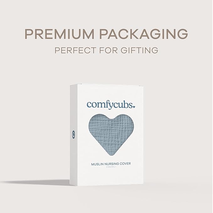 Comfy Cubs Muslin Nursing Cover, Pack of 1, 100% Muslin Breastfeeding Cover - Soft & Breathable Baby Nursing Scarf with Adjustable Neck Strap - Portable, Lightweight & Privacy Coverage - Pacific Blue