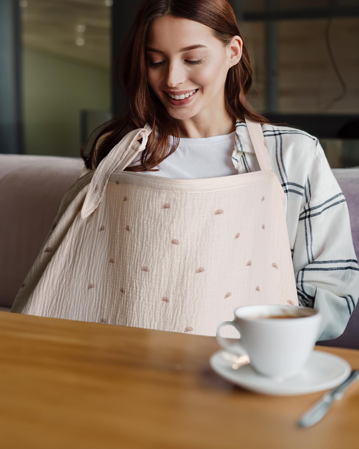 Blissful Diary Muslin Nursing Cover for Breastfeeding, Breathable Breastfeeding Cover up with Arch Neckline for Women, Nursing Apron (Rainbow)