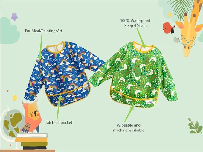 2 Pack Baby Bibs for Boy,Baby Bibs for Eating,Mess Proof Baby Bib,Full Sleeve Bib,Waterproof Bib for Toddlers