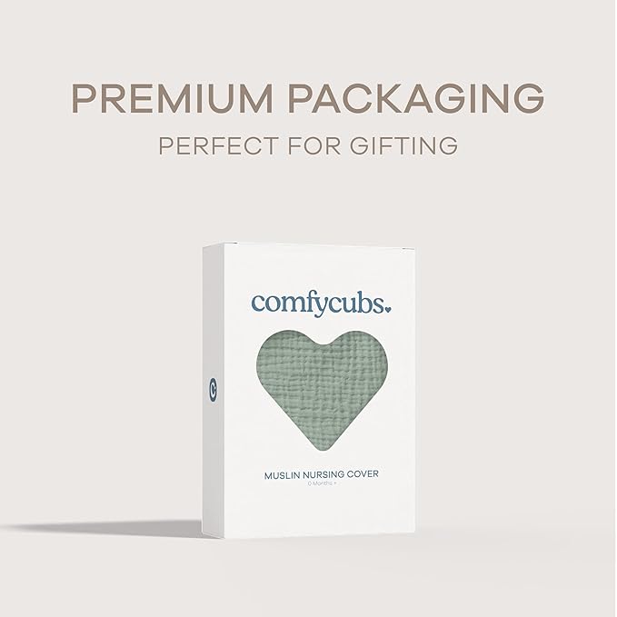 Comfy Cubs Muslin Nursing Cover, Pack of 1, 100% Muslin Breastfeeding Cover - Soft & Breathable Baby Nursing Scarf with Adjustable Neck Strap - Portable, Lightweight & Privacy Coverage - Fern