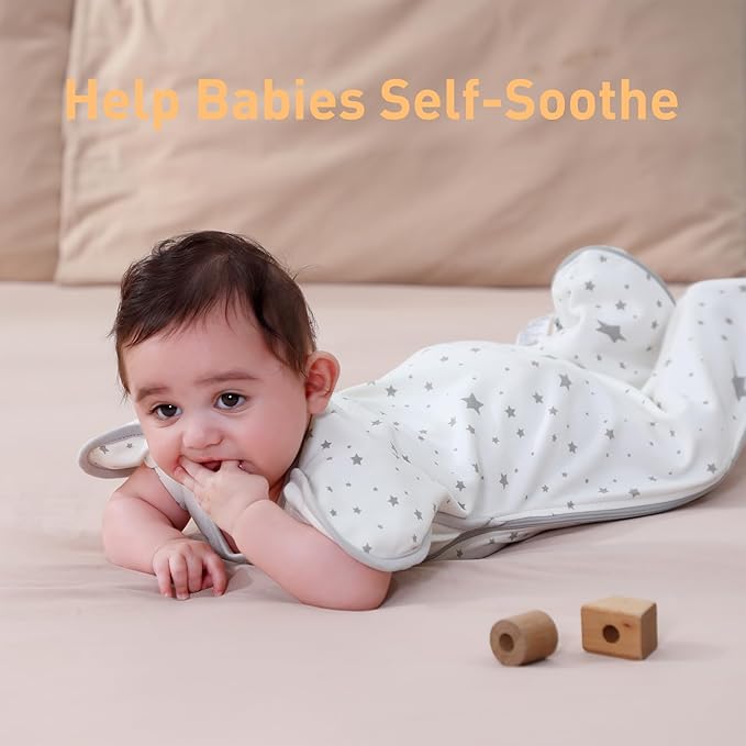 Premium Soft Cotton Swaddle Blanket Sleep Sack Arms Up 2 Packs 6-12 Months, Hands Up 3-Way Transitions to Arms-Free Wearable Sleeping Sack Bag for Babies Boys Girls Snug Fit Calms Startle Reflex