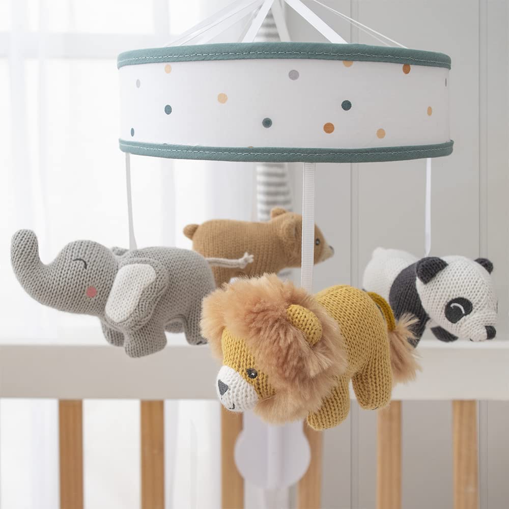 Living Textiles Baby Musical Mobile - Day at The Zoo | Crib Toy, Knitted Zoo Characters, Nursery Decor, Calming Soother with 12 Lullabies | Perfect Baby Toy for Boys and Girls