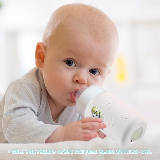 4 Pack Silicone Sleeves for Dr Brown's Glass Baby Bottles, Anti Breakage Baby Bottle Holder, Compatible Dr. Brown's Natural Narrow Glass Baby Bottles 4 oz, BPA Free (White+Blue+Green+Yellow)