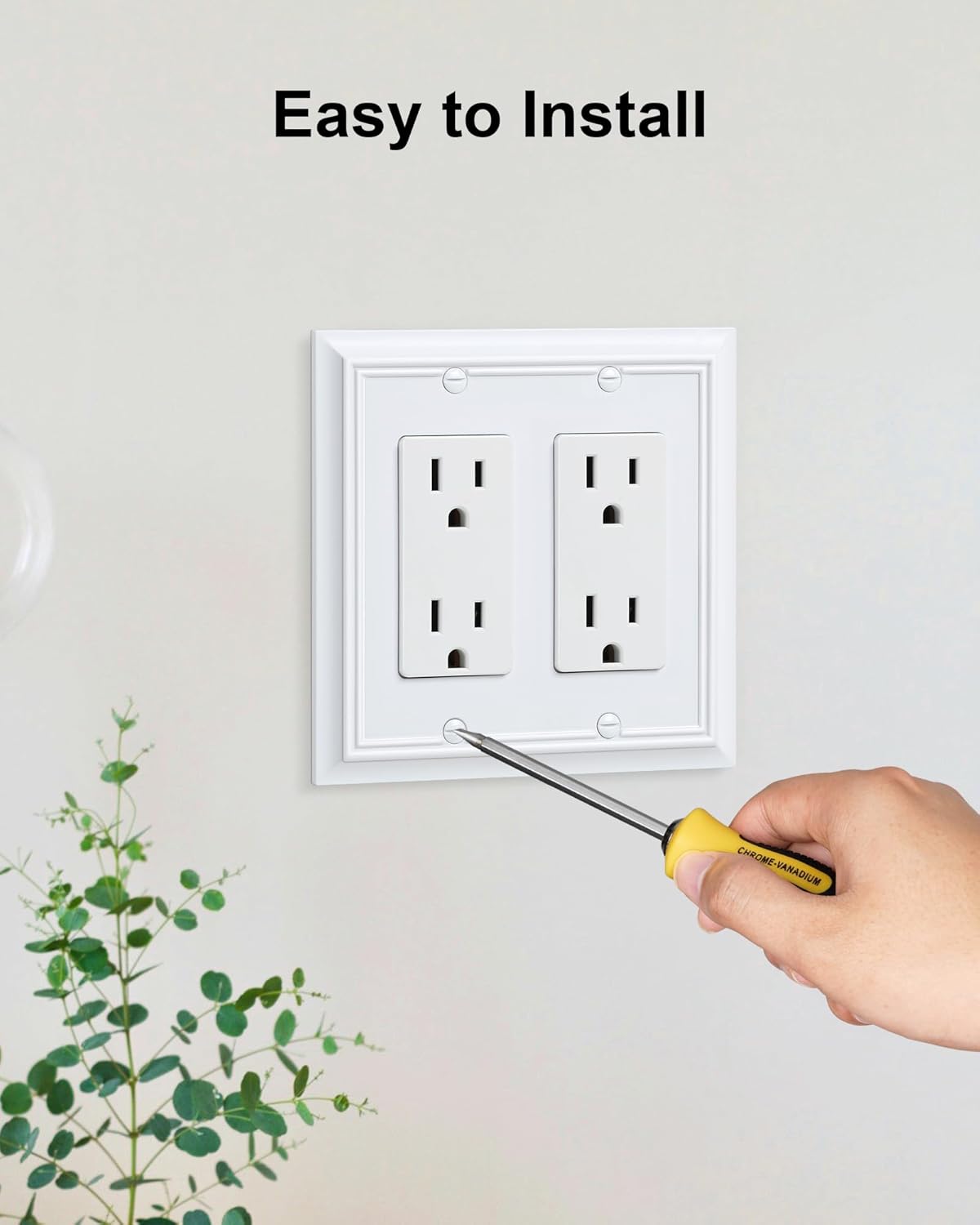 2-Pack Decorative Double Decorator Outlet Cover Plate, Pure White Durable Natural Bamboo Fiber Wall Plates for Electrical Outlets, Receptacle, GFCI Outlet, Dimmer Switch, 2-Gang, Corrosion Resistant