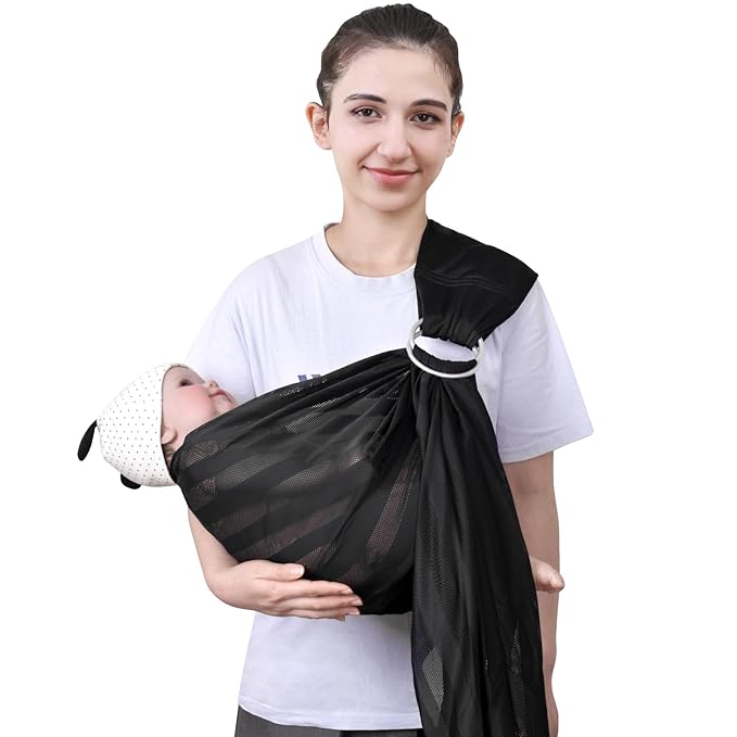 Water Ring Sling Baby Carrier, Adjustable Lightweight Breathable Newborn Carrier Sling for Summer, Swimming, Pool, Beach, Front Chest Mesh Infant Wrap Carrier for Baby Gift(Black)