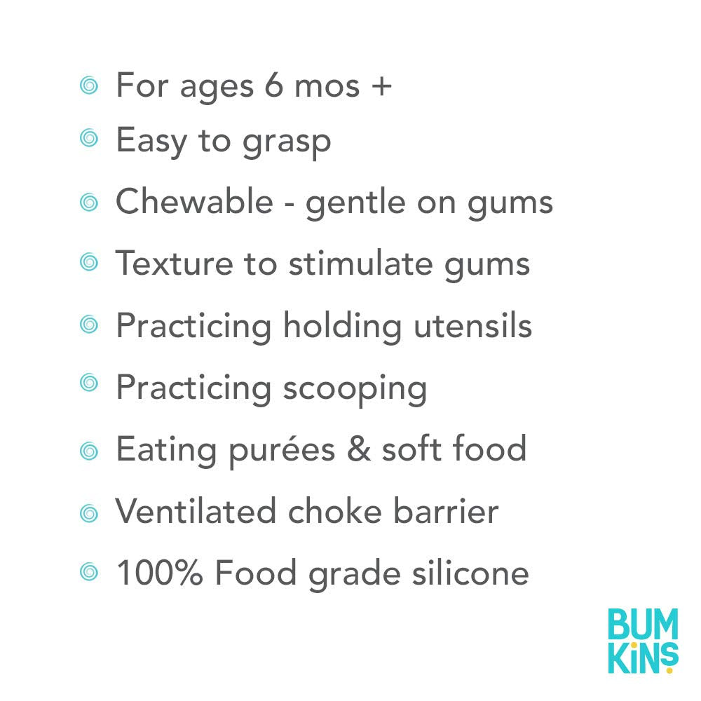 Bumkins Baby Utensils Set, Chewtensils Silicone Spoons for Dipping, Self-Feeding, Baby Led Weaning, Trainer Learning, First Stage Eating, Soft Practice Fork and Spoon, Babies 6 Months, Sage Green