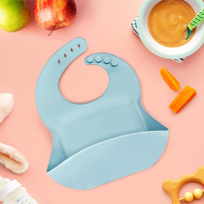 SRdrew Personalized Silicone Bibs Set Custom Engraved Name Icon Toddler Bib Durable Adjustable for Boy Girl