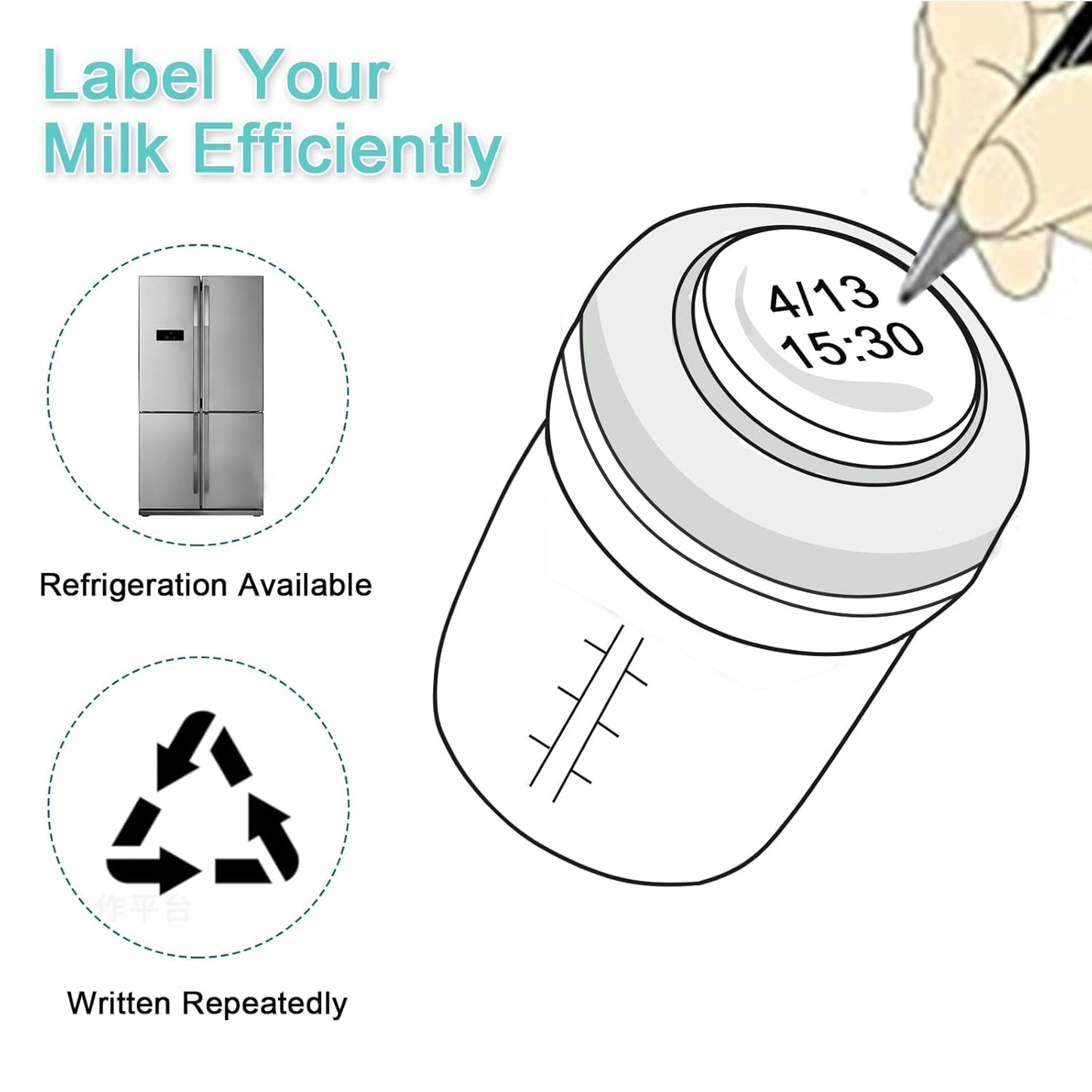 COMI Wide Neck Glass Breastmilk Collection n Storage Bottle, 4 Packs, 6oz with Screw Ring Sealing Disk; Re-markable Sealing Disc. BPA Free, Fits Breast Pumps & Nipples (2 Gray Lids + 2 Pink Lids)