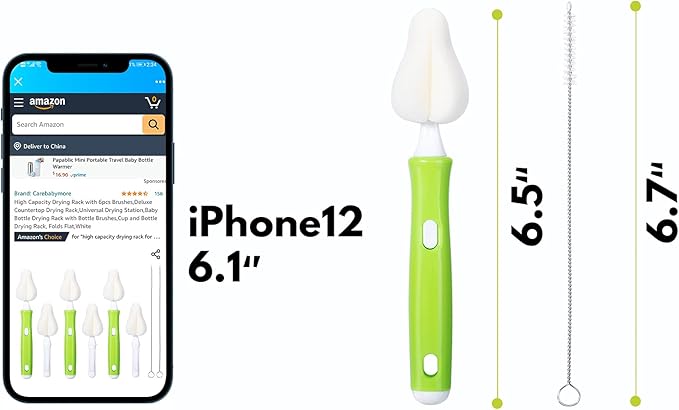 8 Piece Sponge Nipple Bottle Brushes, Baby Bottle Brush with 3 Piece Nipple Cleaner, 3 Piece Replacement Heads and 2 Piece Straw Brushes, Green