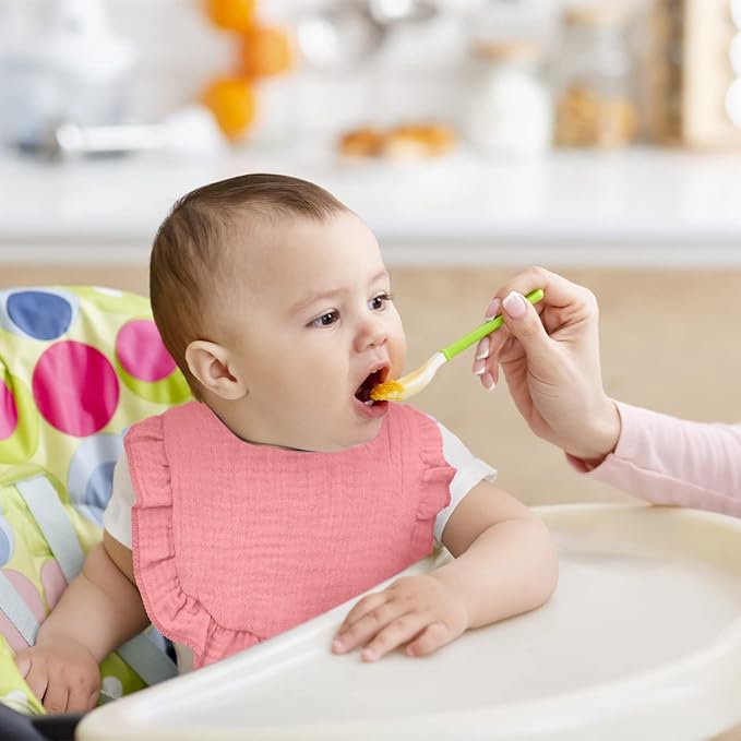 Seematn 10 Pcs Baby Muslin Bibs Drool Bibs Bandana Ruffle Soft Cotton for Newborn Baby Infants Girl Teething Toddlers Boy(Pink)