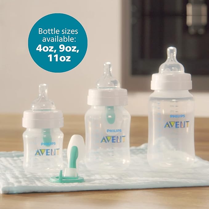 Philips Avent Anti-Colic Bottle with AirFree Vent, 9oz, with Flow 2 Nipples, 1m+, 4pk, Blue, SCY703/24 (Pack of 6)
