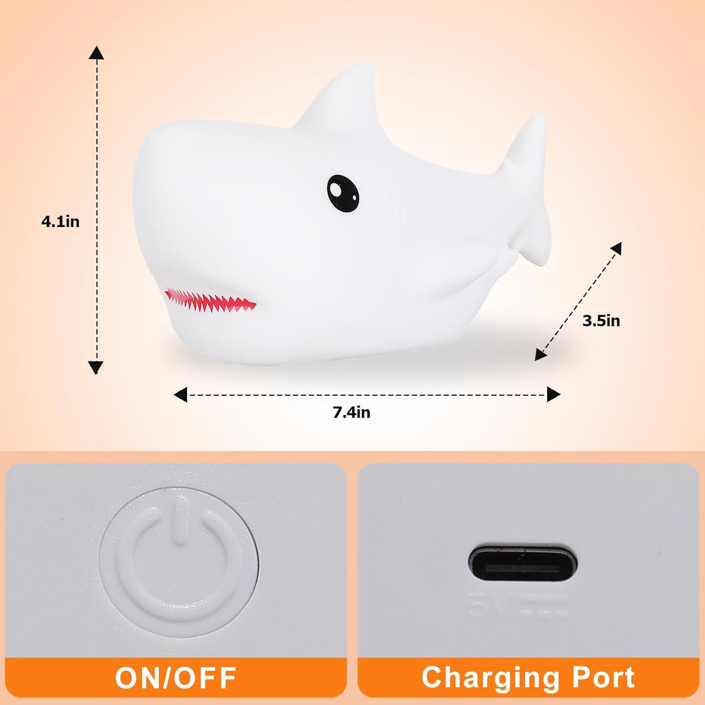 ZKLiLi Shark Night Light, Cute Silicon Night Light for Kids, Nightlight with Remote,Portable Recharge Nightlight for Kid Room,Funny Gifts Stuff for Boys Girls Baby