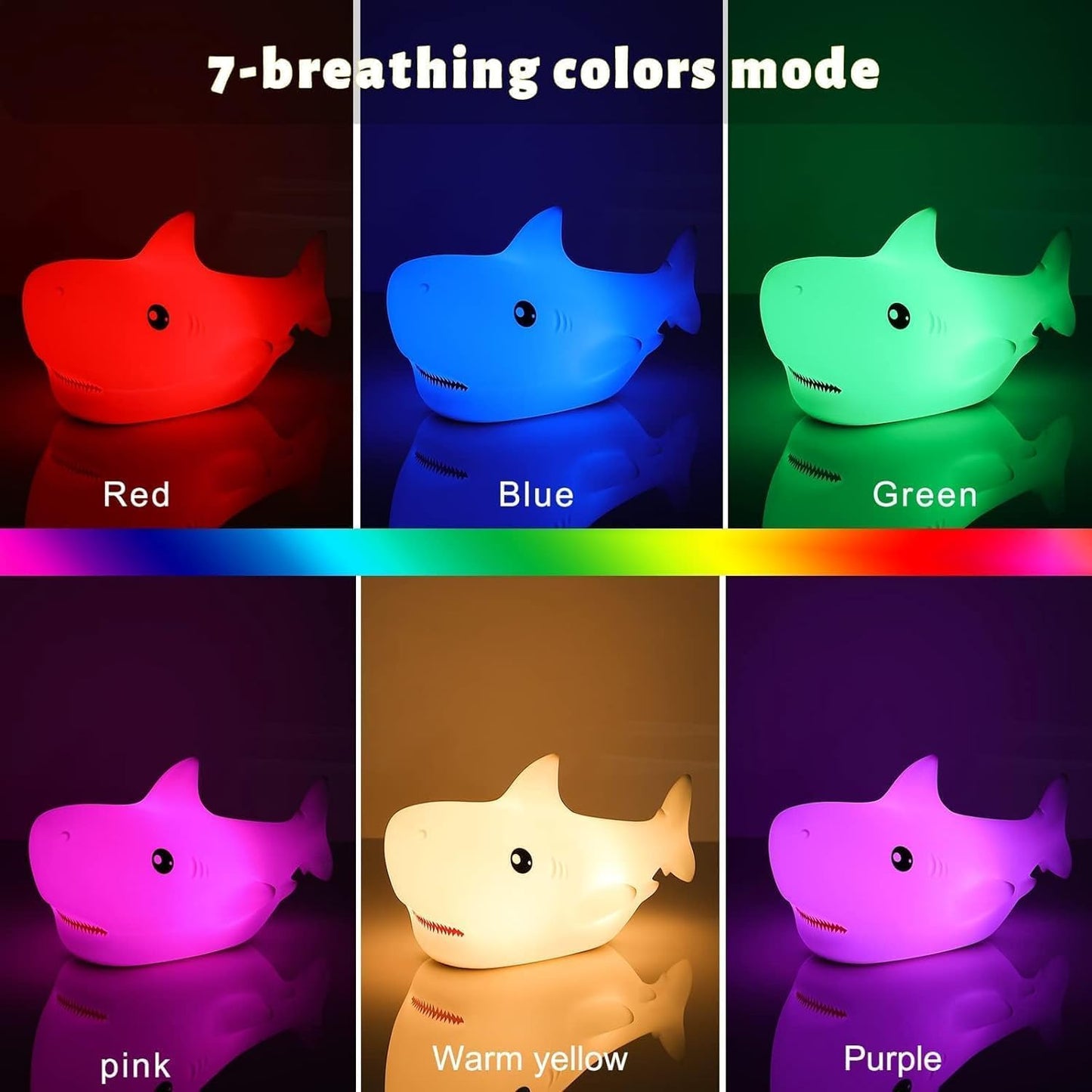 LOVERUIS Shark Night Light for Children, 7 Color Changing LED Portable Touch Baby Lamp, USB Rechargeable Silicone Animal Night Light for Children, Kindergarten, Toddlers (Shark)