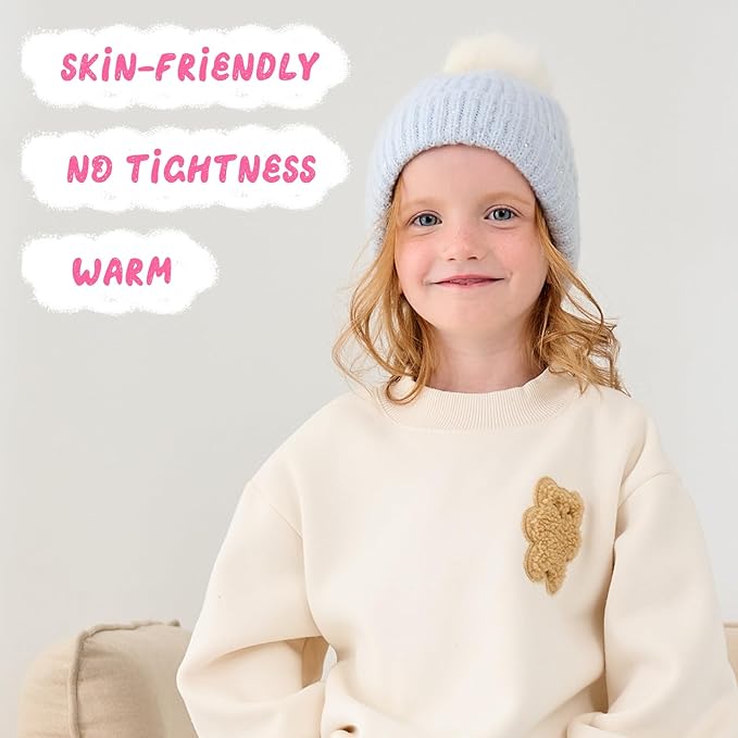 Girls Winter Hat Warm Toddler Beanie with Pom Pom Winter Hats for Baby and Kids