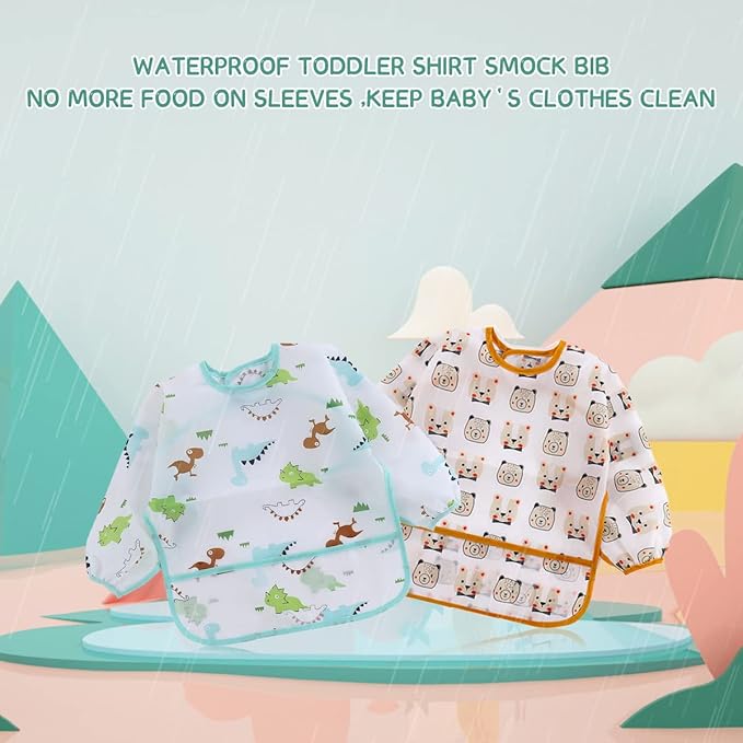 5 Pcs Long Sleeved Baby Toddler Bibs Waterproof Sleeved Bib 3-24 Months