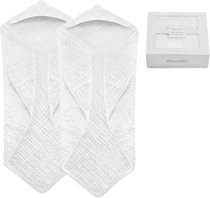 Hooded Baby Towels for Newborn, 2 Pack 100% Muslin Cotton Baby Bath Towel with Hood for Baby Toddler and Kids, Large 35x35 Inch Baby Boy & Girl Towels, Essentials Must Have